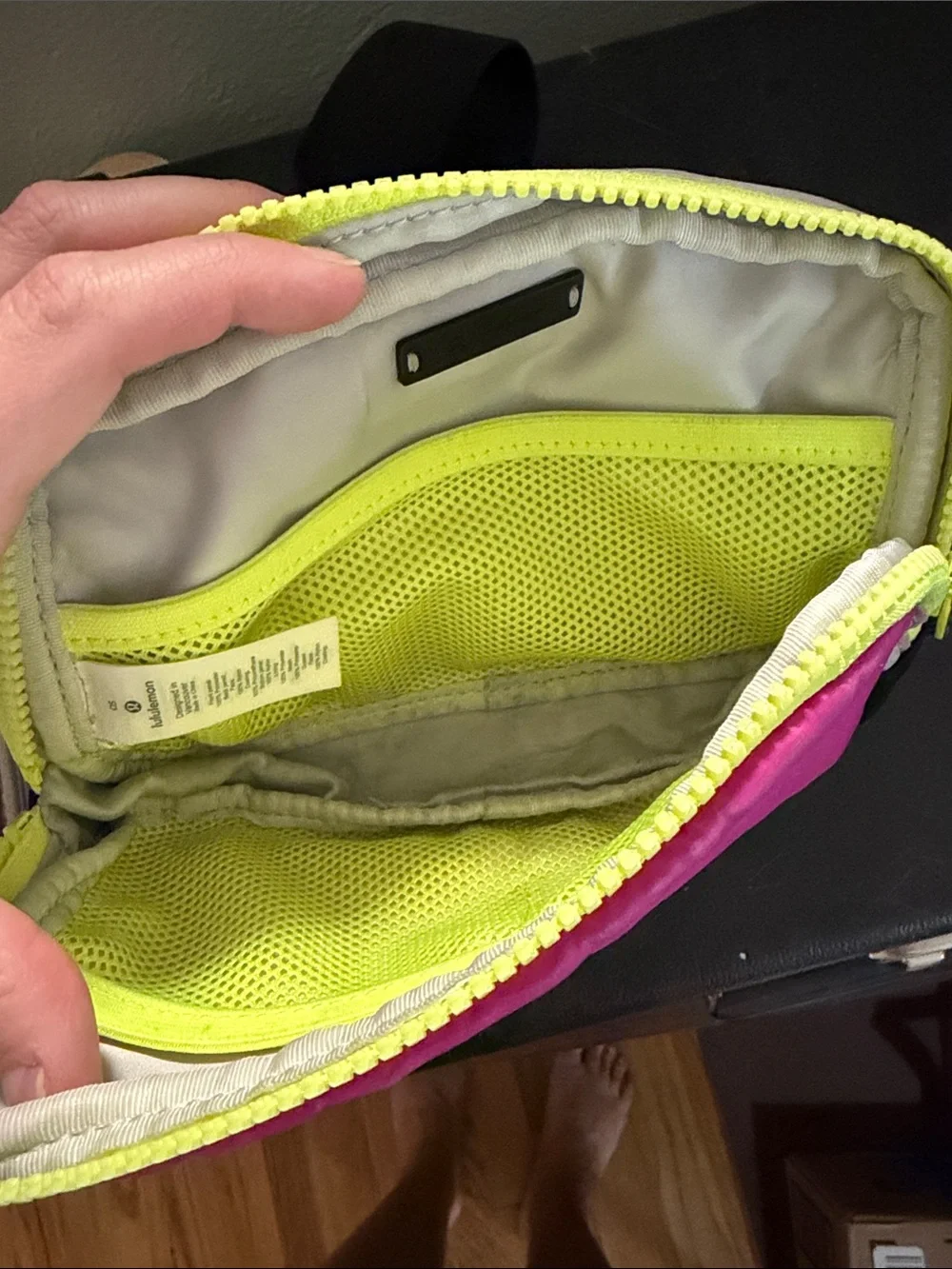lululemon athletica Pink and Black Kids Waist Pack with Yellow Trim